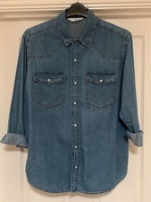 H&M Women’s Light Blue Loose Fit Denim Shirt Popper Buttons Size M
