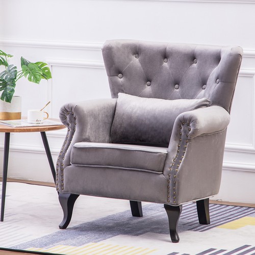 Grey velvet armchair - grey, single
