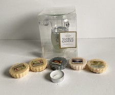 YANKEE CANDLE LEAF FINISH TEALIGHT WAX MELT BURNER & 5 YANKEE CANDLE WAX TARTS