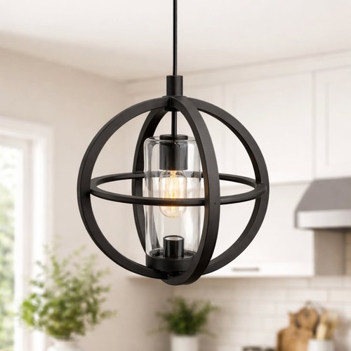 Modern black globe pendant - black,