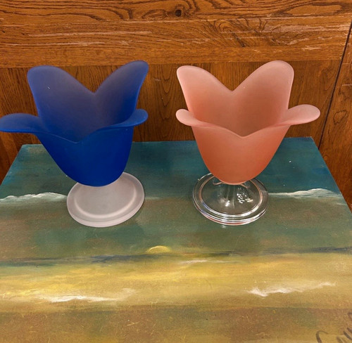 Pair frosted glass tulip vases - pair,