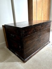 Antique Vintage Large Wooden Chest Trunk