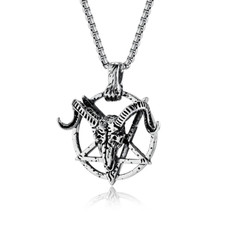 Silver Titanium Goat Skull & Pentagram Pendant