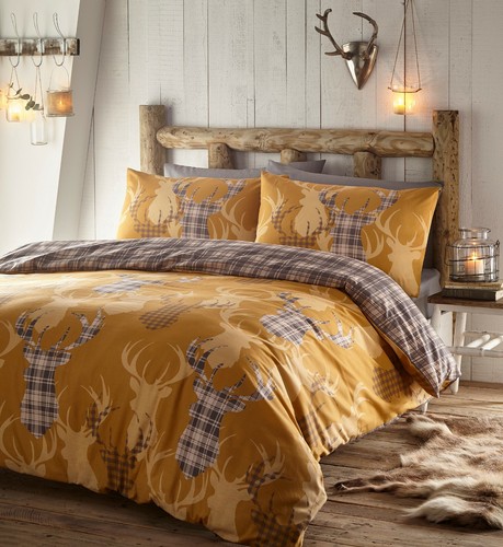 Tartan stag duvet set - tartan,