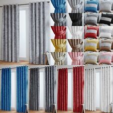 Pair Crushed Velvet Curtains Eyelet Ring Top Fully Lined- Black - Silver - White