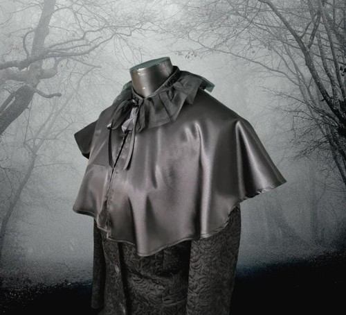 Black satin cape with lace - black,