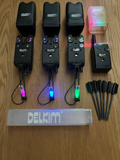 Delkim TXI+ bite alarms x 3 (purple, blue & green) + RX Plus Pro Receiver + more