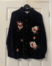 NEW QUACKER FACTORY LADIES CHRISTMAS BLACK VELOUR SHIRT SIZE MEDIUM TOP BLOUSE