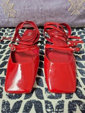 Zara Red Patent Square Toe Buckle Flats Shoes 37 UK 4