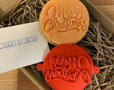 Merry Christmas Embosser Stamp Fondant Icing Cupcake Cookie Cutter Holly Xmas