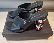 Tommy Hilfiger Navy Blue Logo Block Heel Mule Sandals. Size 4