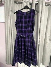 Dolly & Dotty Women's Size 16 Purple and Black Tartan Dress with Belt Pre-Loved