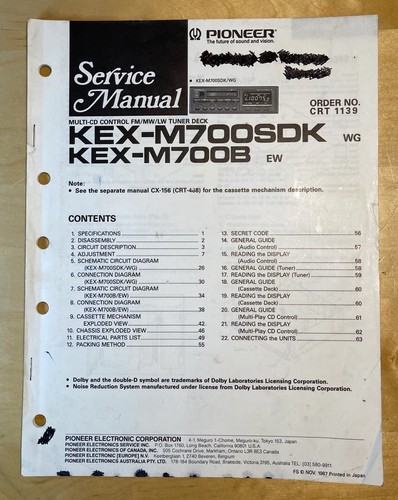 Pioneer kex m700 service - pioneer,