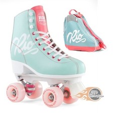 Rio Roller Script Quad Roller Skates Teal/Coral  - FREE SKATE TOOL!