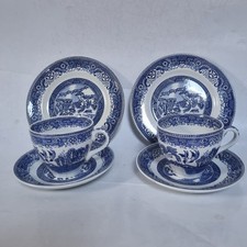 English Ironstone Washington,  Old Willow Pattern - Cup, Saucer & Side Plate X 2