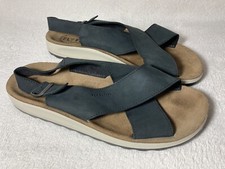 Women’s Paver’s Fly Flot Black Leather Sandals Size 41 Nubuck VGC