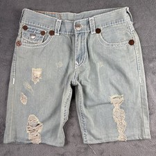 True Religion Billy Super T Men’s Distressed Denim Shorts Jeans Waist 34
