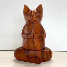 Wooden Yoga Cat 19 cm Ornament Hand Carved.....