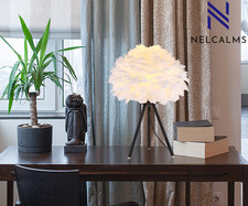 Goose Feather Tripod Bedside Table Lamp  45cm Gold or Black Legs | LED bulb