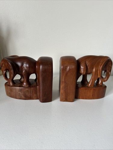 Solid wood elephant bookends - solid,