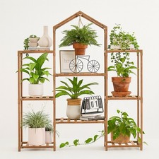 Castle-Shaped 8-Tier Wooden Plant Stand Solid Wood Shelf- Indoor Outdoor Garden