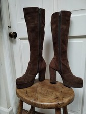 Original Vintage Platform Boots Brown Suede Leather Size 5 70s 80s 90s? Decade
