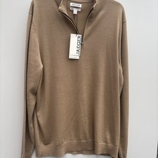 Jaeger Men's Merino Wool & Silk Blend Long Sleeved Polo Jumper XL