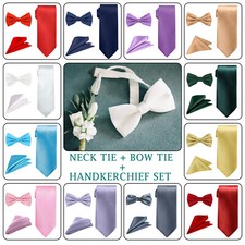 Satin Mens Tie and Handkerchief Set Necktie Pocket Square For Birthday Wedding