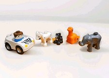 Lego Duplo WHITE & BLACK ZEBRA STRIPED ZOO SAFARI CAR JEEP+Figure And Animals