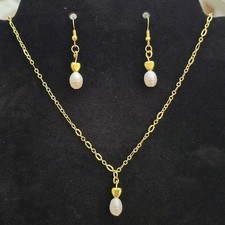 Nature Pearl Necklaces Earring Set With Gold 14k Christmas gift. 