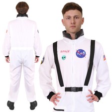 ADULTS ASTRONAUT COSTUME US SPACE SUIT SPACEMAN FANCY DRESS WHITE JUMPSUIT MENS