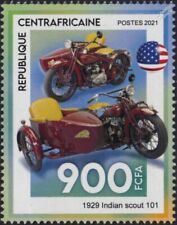 1929 INDIAN SCOUT 101 & Sidecar Motorcycle Motorbike Stamp (2021 Central Africa)