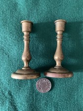 Two Brass Miniature Candlestick Holders  Original State 3” High 1.5” Width