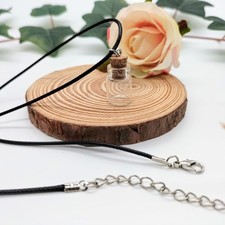 Mini Empty Glass Bottle Necklace - Vial Pendant On Black Cord 17"