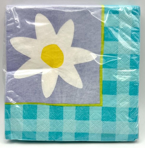 Gingham daisy cool blue - blue, floral