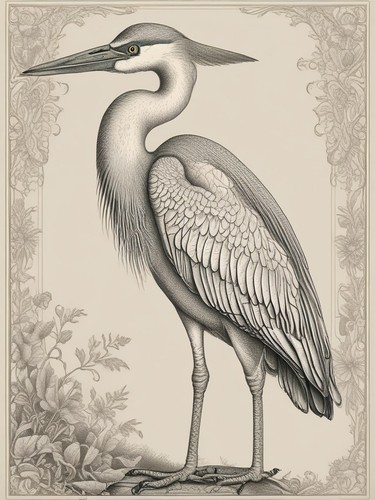 Heron vintage botanical plate - vintage,