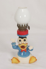 Ultra Rare Vintage Walt Disney Ceramic Donald Duck Oil Lamp Glass Shade