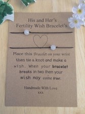 Fertility His & Hers Wish Bracelet Black Cord And Rose Bead. On Quote Card.