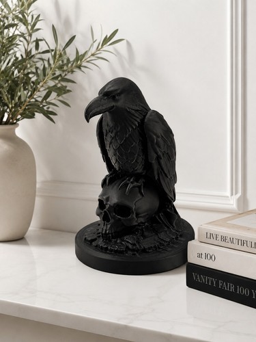 Bird house decor raven - raven, skull