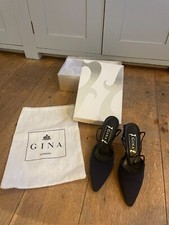 Gina Designer Black Satin Cross Strap Slingback Pointed Kitten Heels  38 UK 5.5