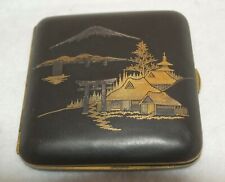 Antique Meiji Japanese Damascene Komai Cigarette Case Mt Fuji 24K Gold Inlaid
