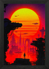 Dystopian Cityscape with Figure and Framed Wall Art Poster Canvas Print Picture