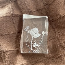 Vintage Lucite Acrylic Reverse Cut field mouse on plant Paperweight signed 