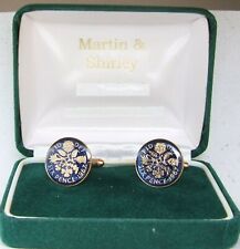 1967 Sixpence cufflinks from real coins in Blue & Gold