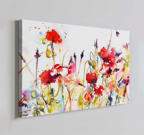 Red poppy flowers field - field, canvas