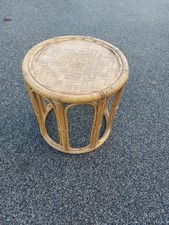 Vintage Bamboo Round Side Table Retro Wicker Tiki Boho Round Plant Stand Stool