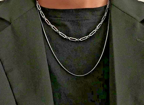 Men double layer silver neck - men's,