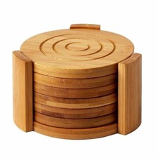 Drink Coasters Set Of 6 Natural Bamboo Design Round Coaster Tea Coffee Cup Mat