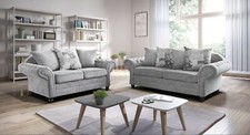 Corner Sofa or 4  3 2 1 Seater Silver/Grey Chesterfield Fabric Free Delivery