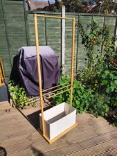 Coat stand, garment rack, clothes rail, bamboo and metal, shelf and basket
